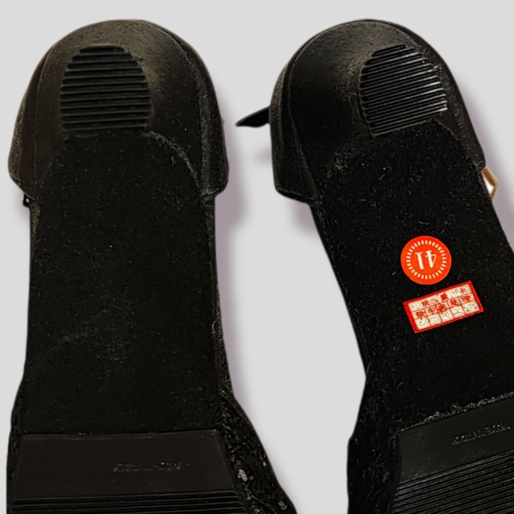 Italian Small Heel Sparkly Black Dance Shoes with Ankle Strap and Buckle - Picture 5 of 9